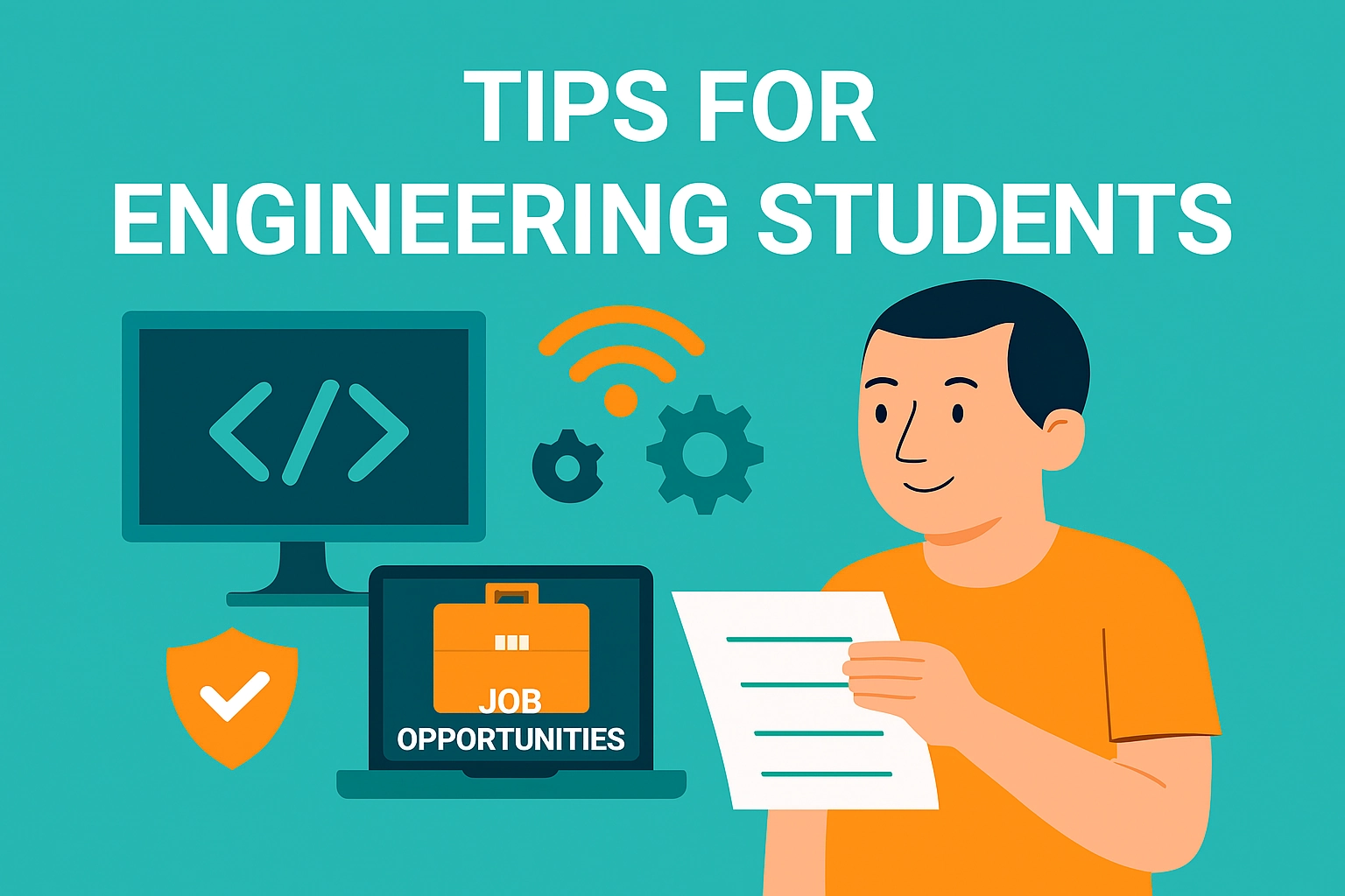 Illustration depicting engineering students preparing for job opportunities, featuring coding challenges, skill development, and industry readiness in embedded systems.