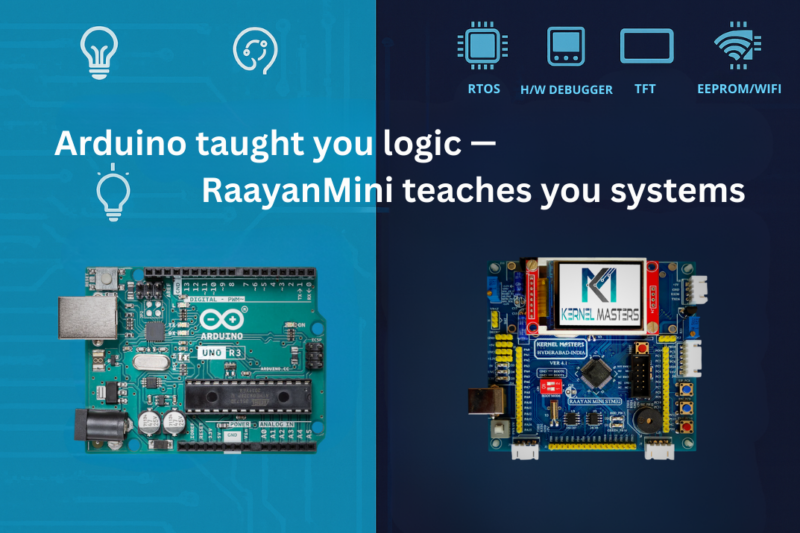 Feature image comparing Arduino Uno and RaayanMini STM32 board for embedded engineering education
