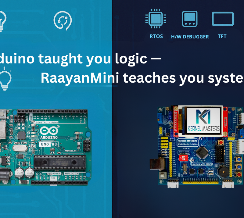 Feature image comparing Arduino Uno and RaayanMini STM32 board for embedded engineering education