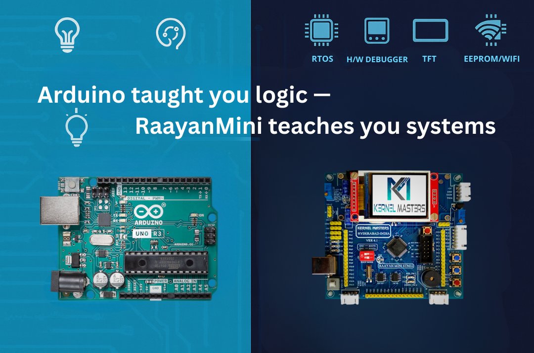 Feature image comparing Arduino Uno and RaayanMini STM32 board for embedded engineering education
