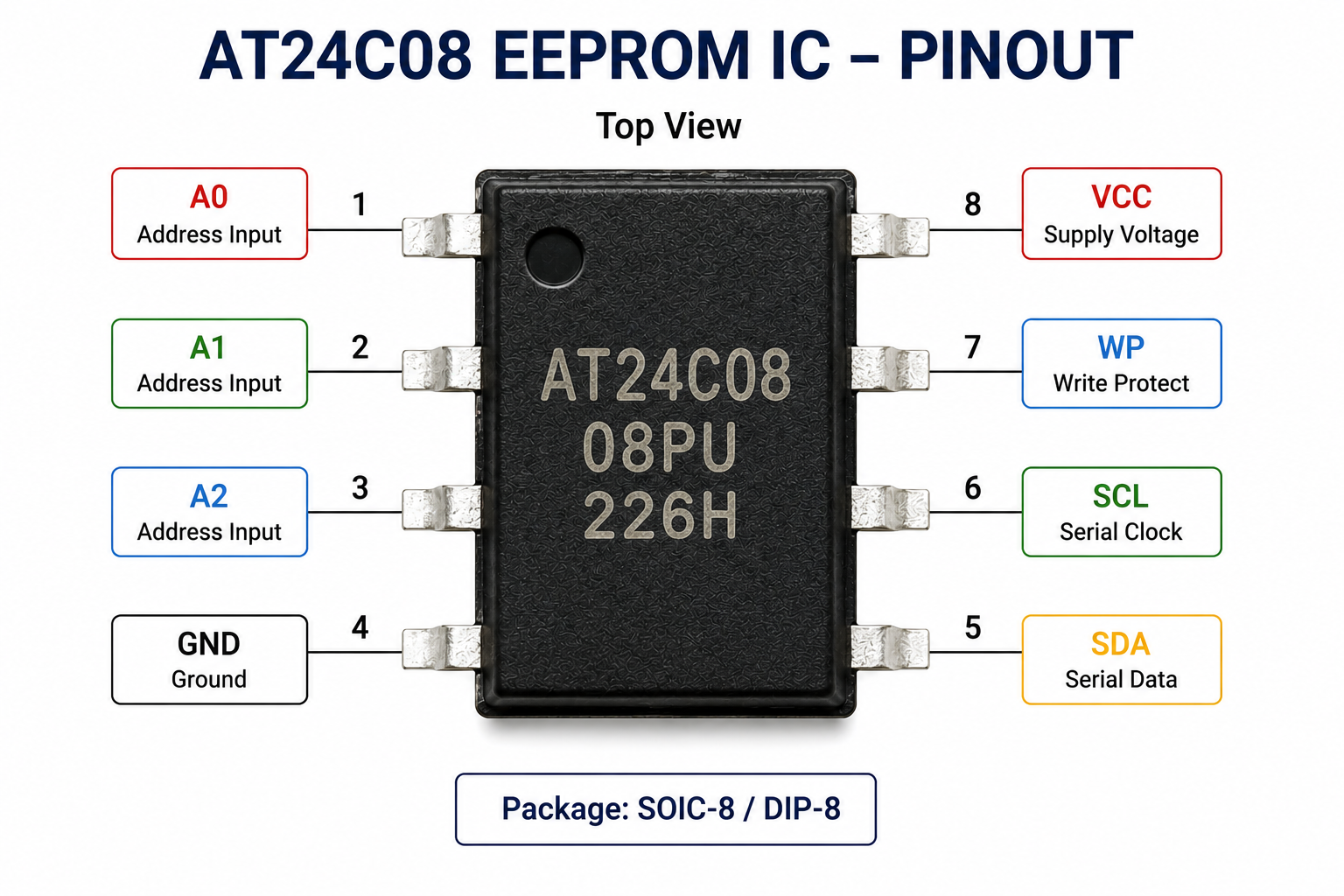 AT24C32 EEPROM IC 32Kb I2C Serial Memory 8-Pin DIP for Arduino STM32 ESP32