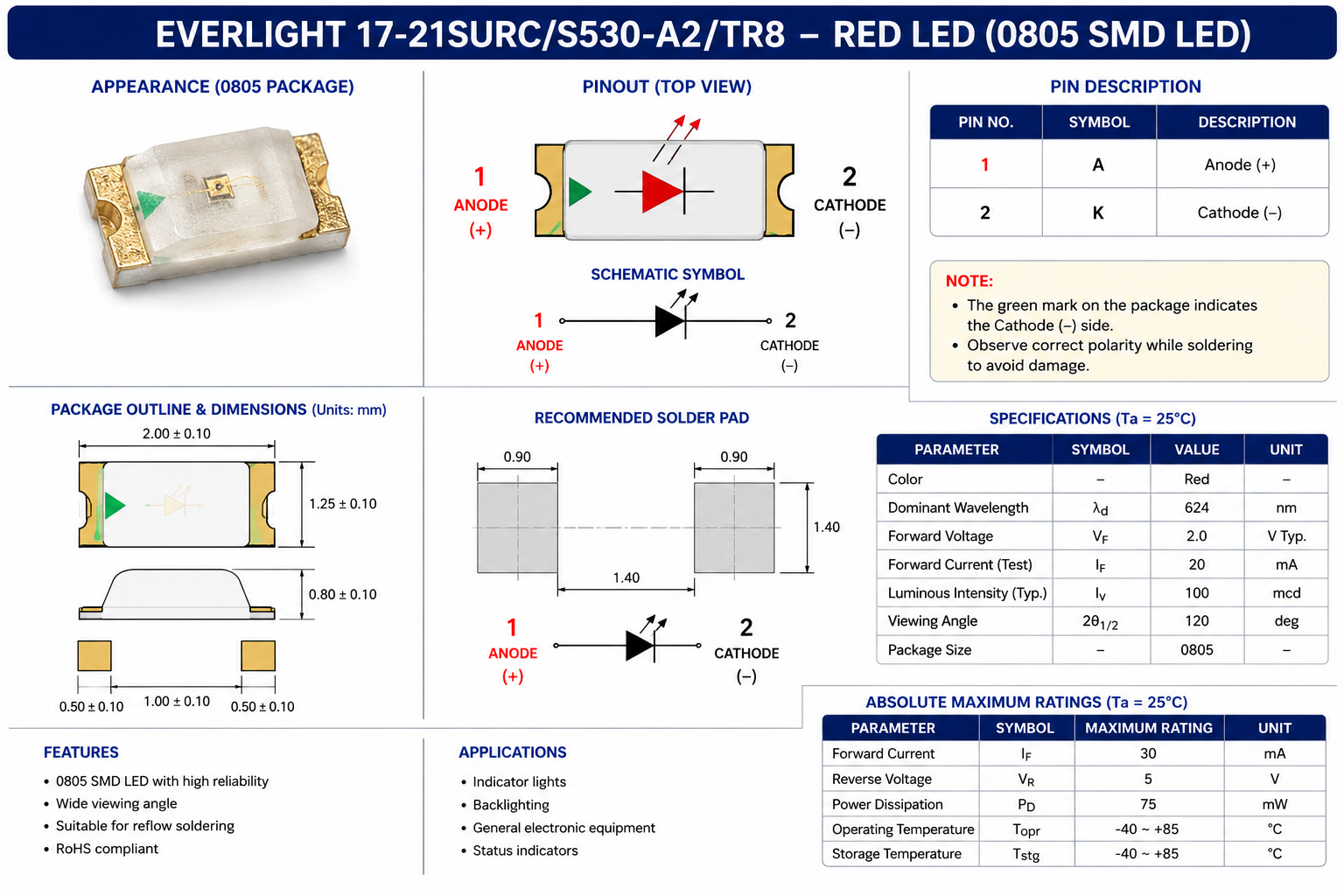 Green 17-21 SMD LED Surface Mount Indicator for PCB Arduino STM32 and Embedded Systems