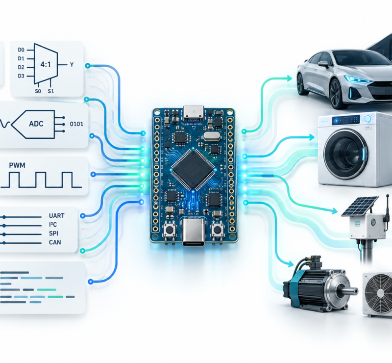 Engineering classroom concepts transforming into real embedded products through a microcontroller