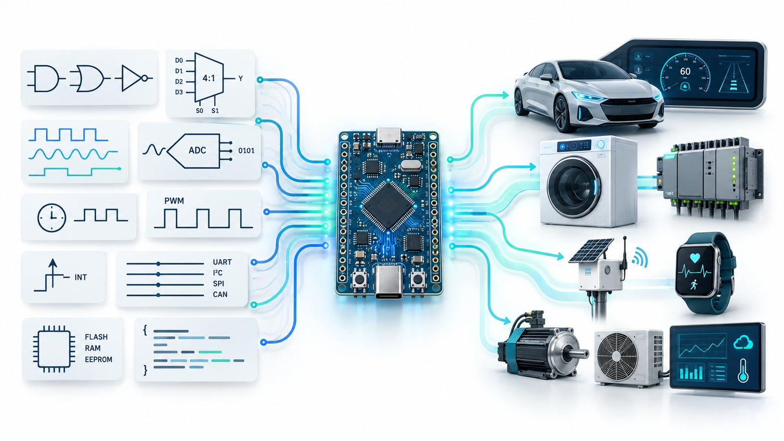 Engineering classroom concepts transforming into real embedded products through a microcontroller