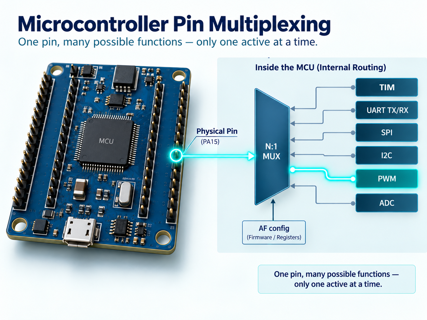 embedded-multiplexer-in-action Microcontroller pin multiplexing showing one physical pin supporting multiple possible functions