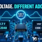 Illustration of the same 1.65 V ADC input producing different digital codes when the reference voltage changes